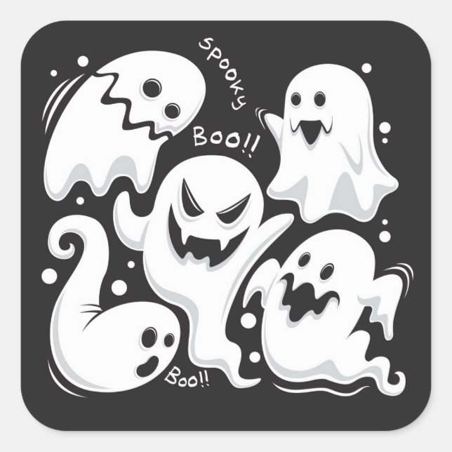 Cute Ghost Square Sticker (Front)