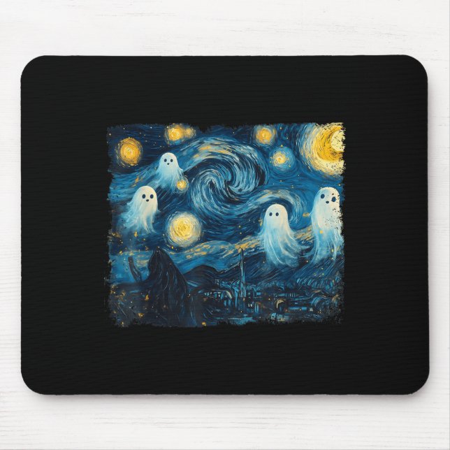 Cute Ghost Starry Night Halloween Soky Retro Van G Mouse Pad (Front)