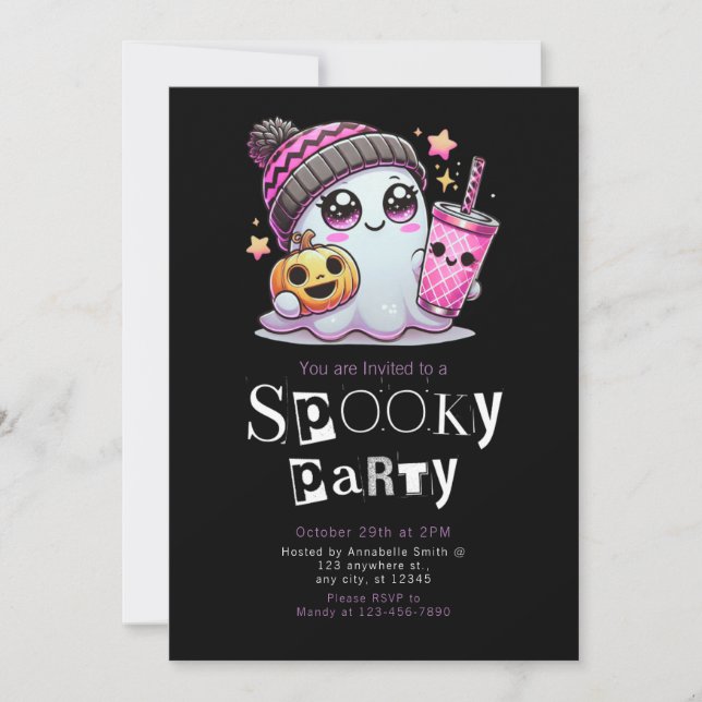 Cute Ghost Stars Modern Minimalist Halloween Invitation (Front)