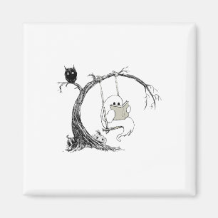Cute Ghost Swinging Reading Book Halloween Ghost C Magnet