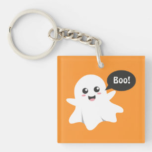 Cute Ghost that Goes Boo, Happy Halloween Key Ring