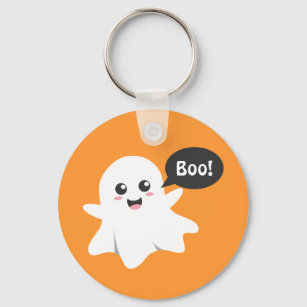Cute Ghost that Goes Boo, Happy Halloween Key Ring