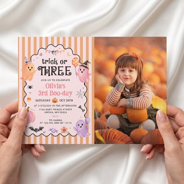 Cute Ghost Trick or Three 3rd Birthday Invitation  (Creator Uploaded)