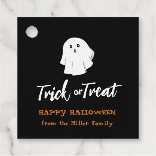 Cute ghost Trick or Treat Black square Favour tag