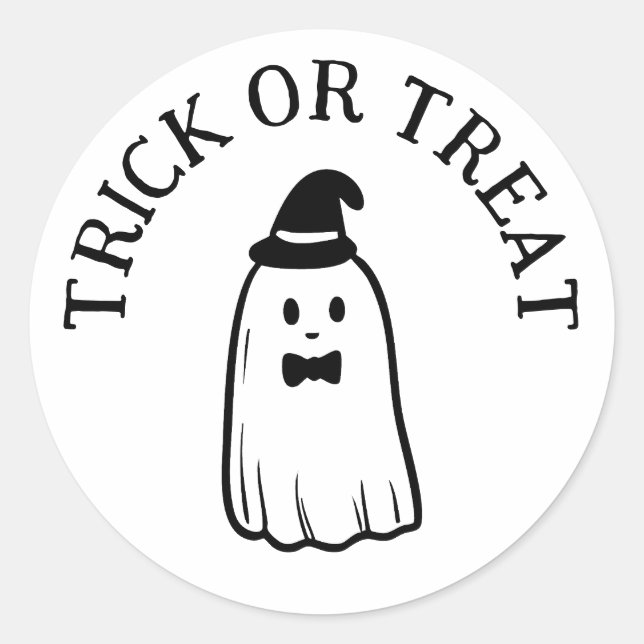 Cute Ghost Trick or Treat Halloween Classic Round Sticker (Front)