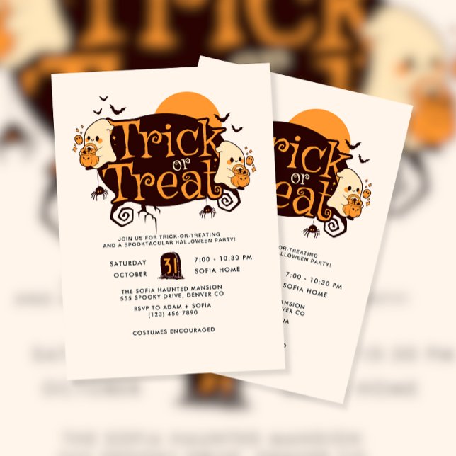 Cute Ghost Trick or Treat Halloween Party Invitation (Creator Uploaded)