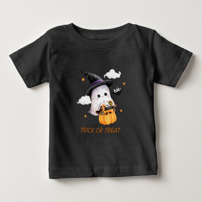 Cute Ghost Trick or Treat Kids' Halloween T-Shirt (Front)