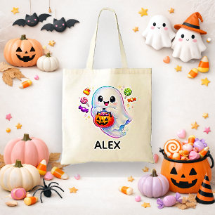 Cute Ghost Trick or Treat White Kawaii Tote Bag