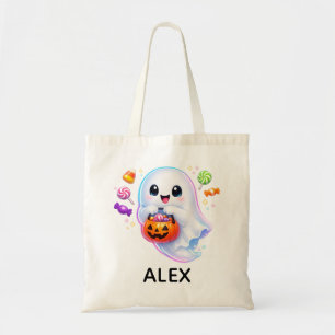 Cute Ghost Trick or Treat White Kawaii Tote Bag