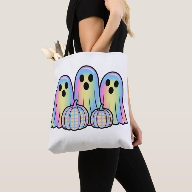 Cute Ghost Trio Halloween T-Shirt  Adorable Kawaii Tote Bag (Close Up)