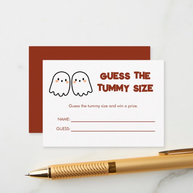 Cute Ghost Twins Baby Shower Guess Tummy Size Game Enclosure Card (Front/Back In Situ)