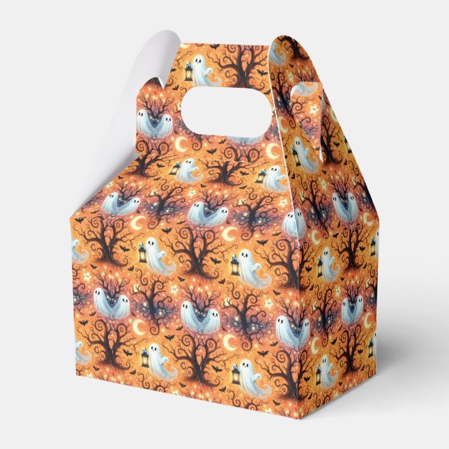 Cute Ghost, Twisted Trees, Moons and Bats Favour Box (Front Side)