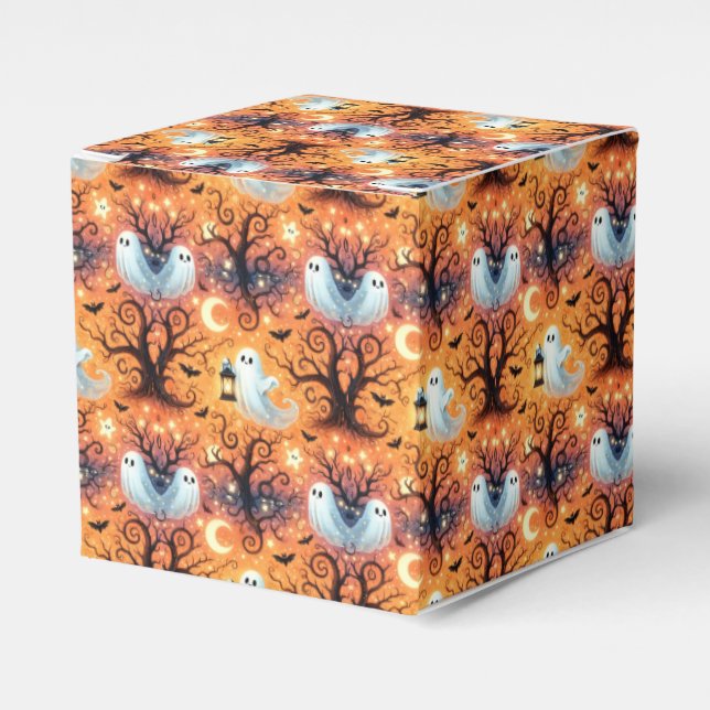 Cute Ghost, Twisted Trees, Moons and Bats Favour Box (Front Side)