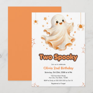 Cute Ghost Two Spooky Halloween 2nd Birthday  Invitation