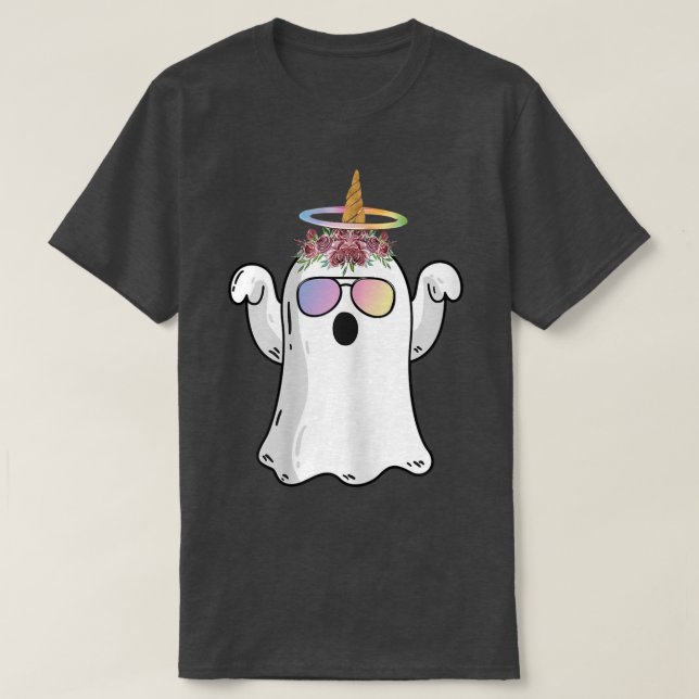 Cute Ghost Unicorn Flower Crown Sunglasses Coloure T-Shirt (Design Front)