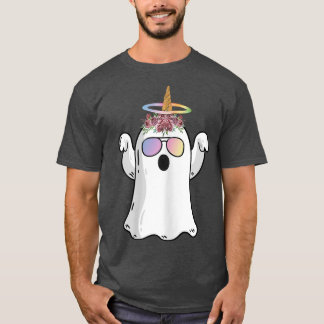 Cute Ghost Unicorn Flower Crown Sunglasses Coloure T-Shirt