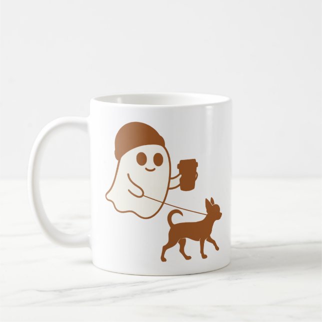 Cute Ghost Walking Chihuahua Coffee Mug (Left)