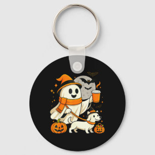 Cute Ghost Walking Dachshund Spooky Season Key Ring