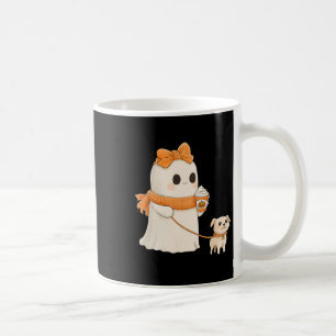 Cute Ghost Walking Dog Coquette Bow Halloween Dog Coffee Mug