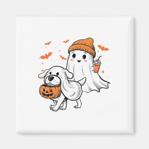 Cute Ghost Walking Dog Coquette Bow Halloween Dog Magnet
