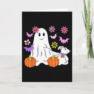 Cute Ghost Walking Dog Floral Pumpkin Pet Lover Ha Card