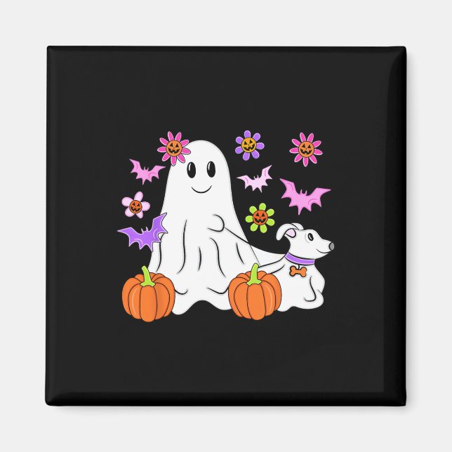 Cute Ghost Walking Dog Floral Pumpkin Pet Lover Ha Magnet (Front)