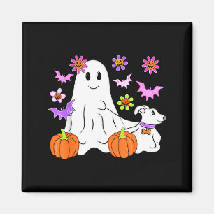 Cute Ghost Walking Dog Floral Pumpkin Pet Lover Magnet