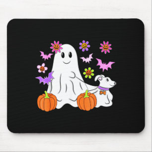 Cute Ghost Walking Dog Floral Pumpkin Pet Lover Mouse Pad