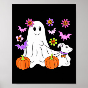 Cute Ghost Walking Dog Floral Pumpkin Pet Lover Poster