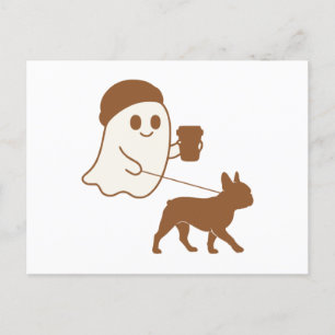 Cute Ghost Walking Frenchie Holiday Postcard