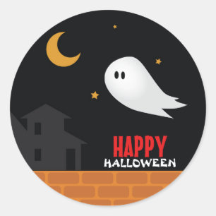 Cute ghost wandering in streets at night classic round sticker