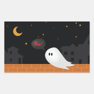 Cute ghost wandering in streets at night. rectangular sticker
