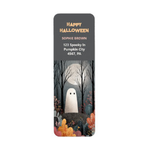 Cute Ghost Watercolor Art Halloween Return Address Label