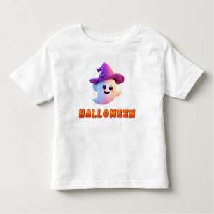 Cute Ghost Wearing Purple Witch Hat Toddler T-Shirt