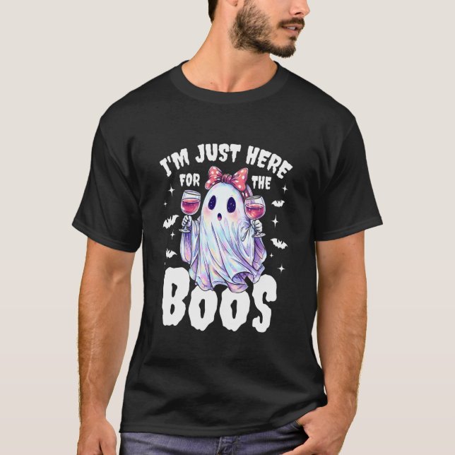 Cute Ghost Wine Halloween Design T-Shirt (Front)