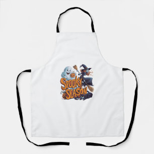 Cute Ghost Witch Black Cat Halloween Boo Ghost Spo Apron