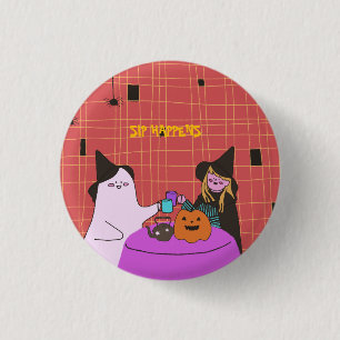 Cute Ghost & Witch Halloween 3 Cm Round Badge