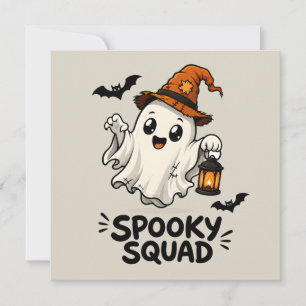 Cute Ghost Witch Hat Halloween Boo Crew Card