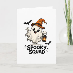 Cute Ghost Witch Hat Halloween Boo Crew Card