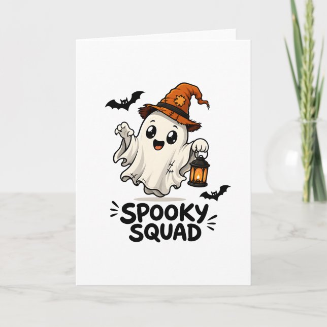 Cute Ghost Witch Hat Halloween Boo Crew Card (Front)
