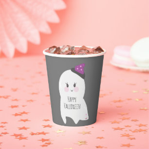 Cute Ghost Witch Hat Halloween Grey Paper Cups