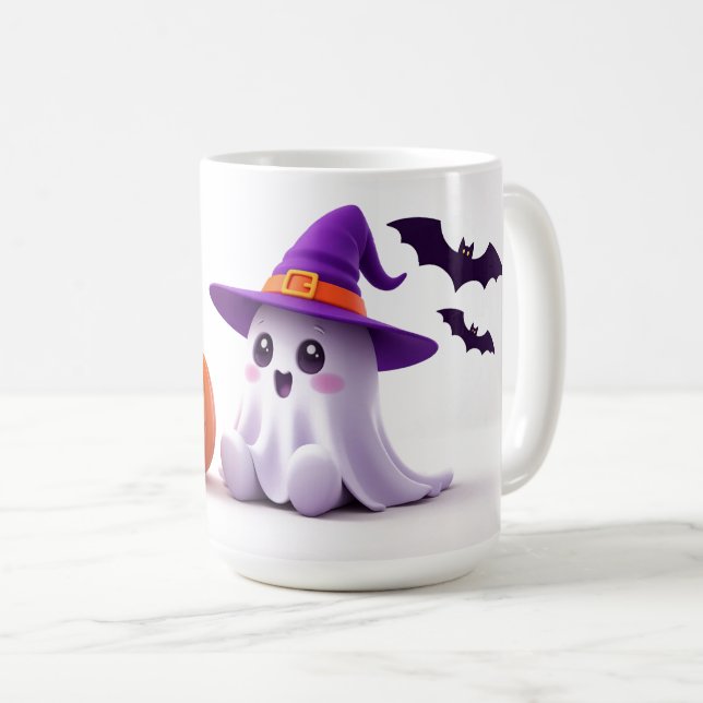 Cute Ghost Witch Hat Halloween Scene 👻 Coffee Mug (Front Right)