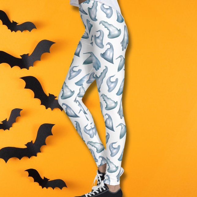 Cute Ghost Witch Hats Happy Halloween  Leggings (Creator Uploaded)