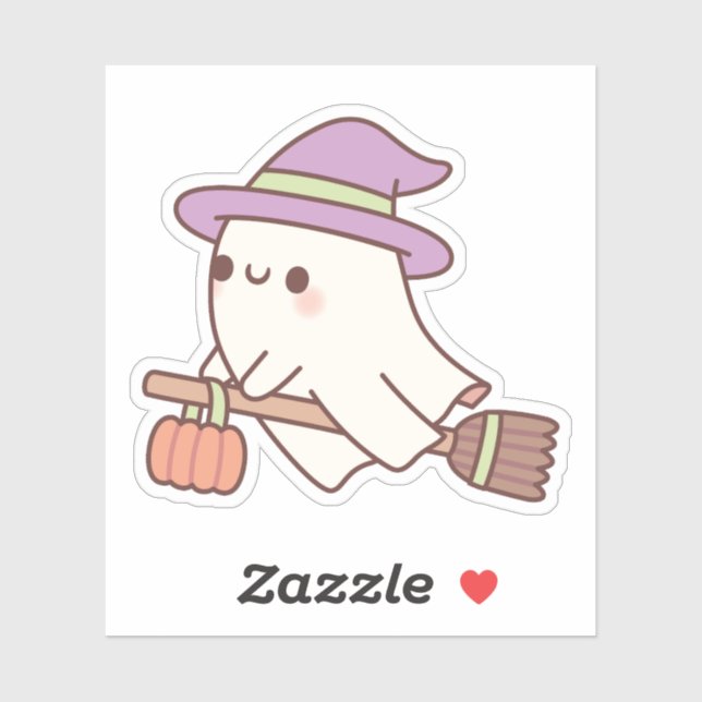 Cute Ghost Witch On Flying Broom (Sheet)