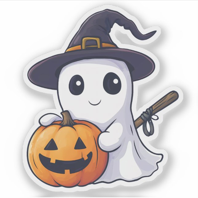 Cute Ghost Witch with Jack-o-Lantern (Front)