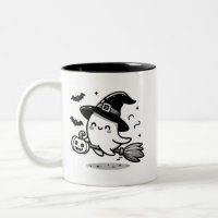 Cute Ghost Witch with Pumpkin & Broom | Two-Sided