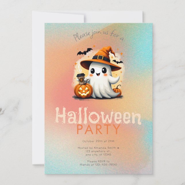 Cute Ghost Witches Hat Coffee Halloween Party Invitation (Front)