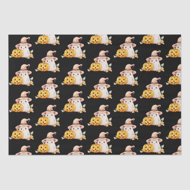 Cute Ghost Witches Hat Pumpkin Pattern Halloween Tissue Paper (Front)
