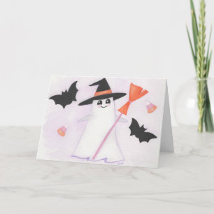 Cute Ghost with bats and candy Card