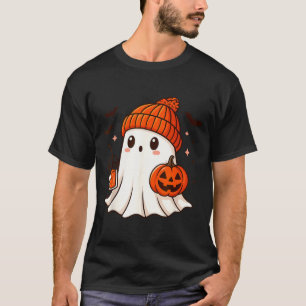 Cute Ghost with Beanie Holding Pumpkin Coffee T-Shirt